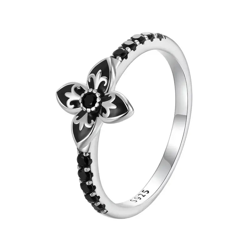 Anel Prata Bloom Ébano com Zircônia
