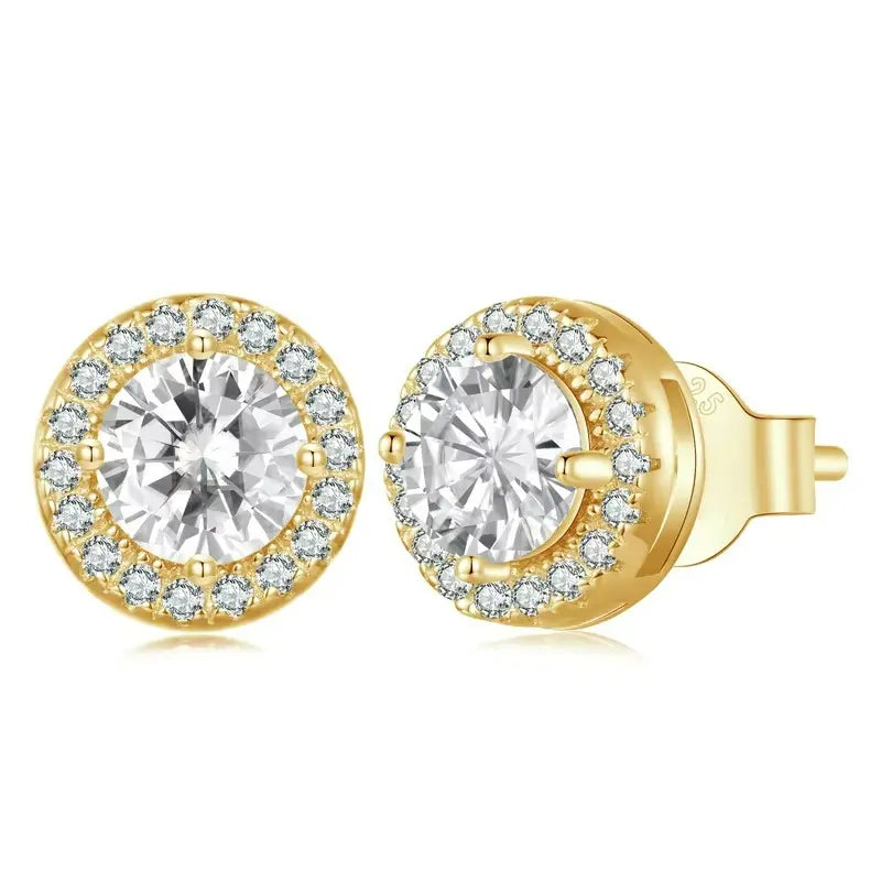 Brinco Zircônia Halo em Prata 925 banhado a Ouro