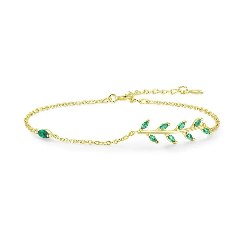 Pulseira Green Leaf em Prata 925 com Zircônia