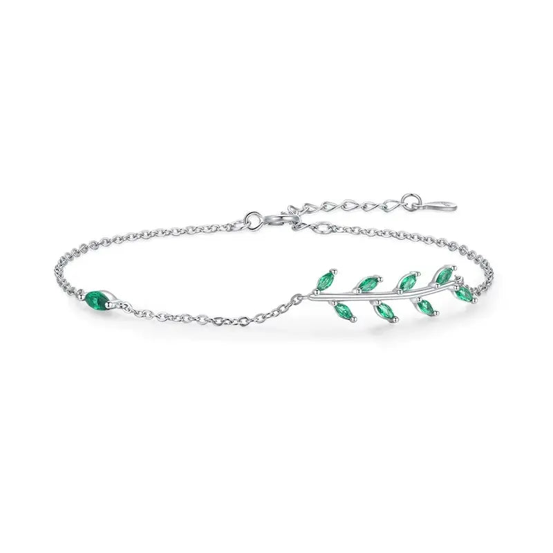 Pulseira Green Leaf em Prata 925 com Zircônia