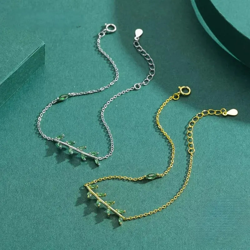 Pulseira Green Leaf em Prata 925 com Zircônia