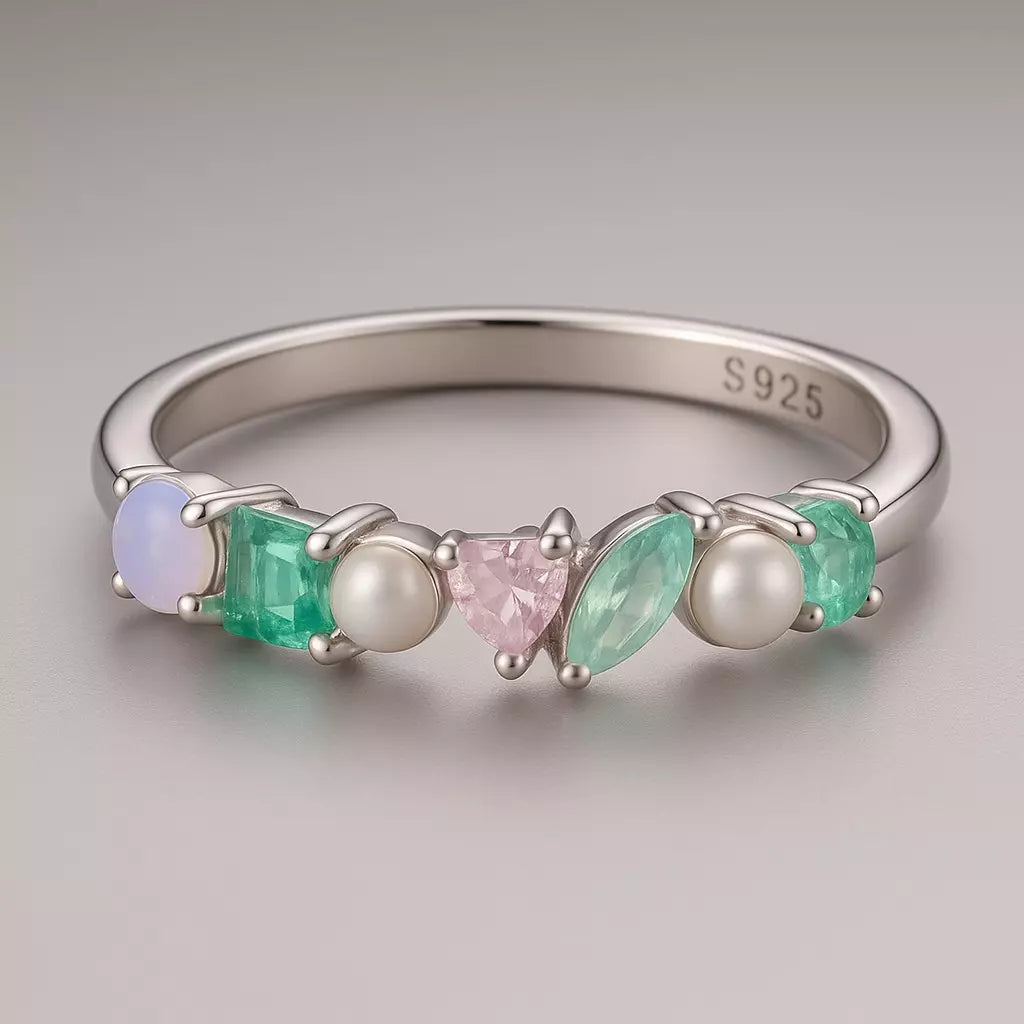 Anel Rainbow Stone banhado a Ouro Branco