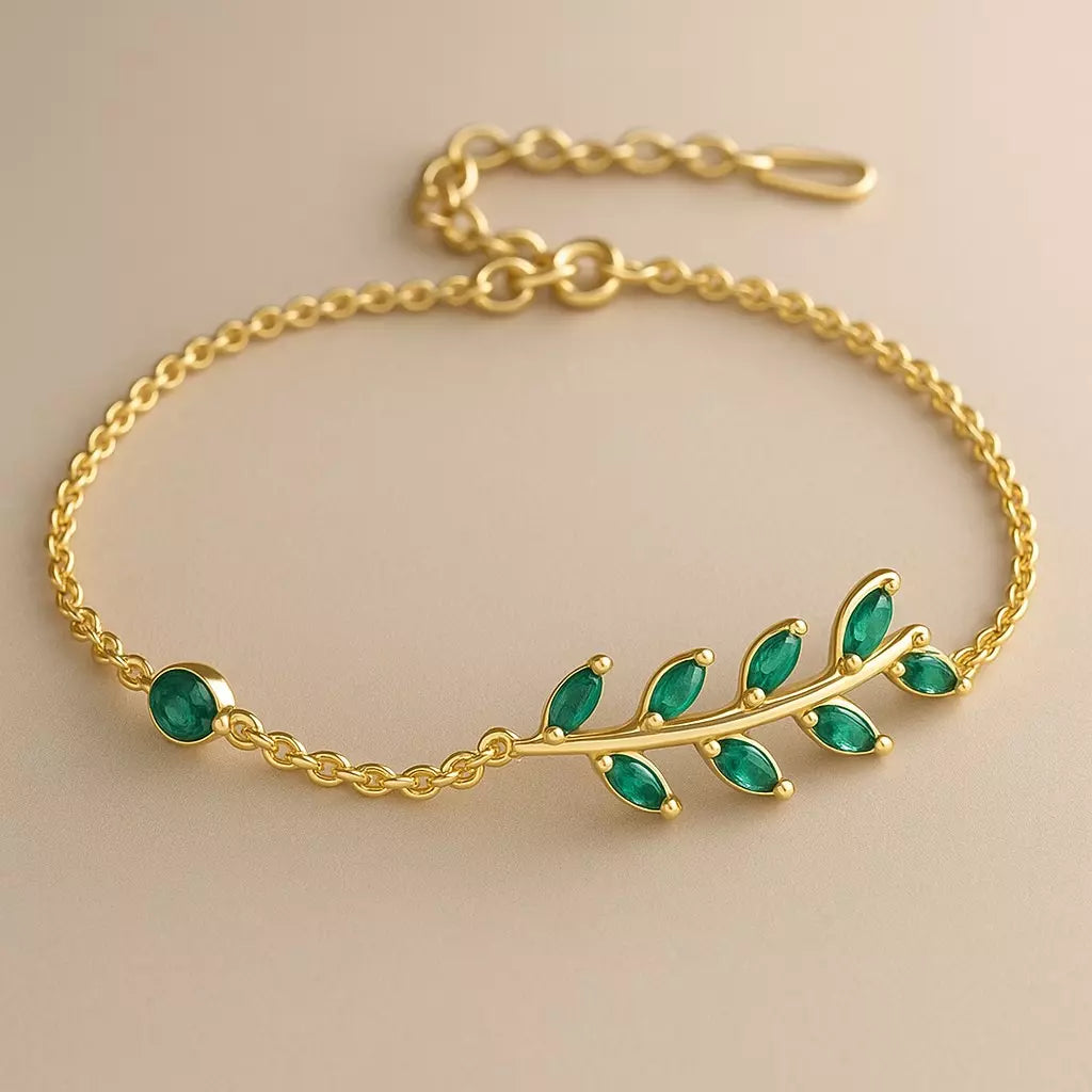 Pulseira Green Leaf em Prata 925 com Zircônia