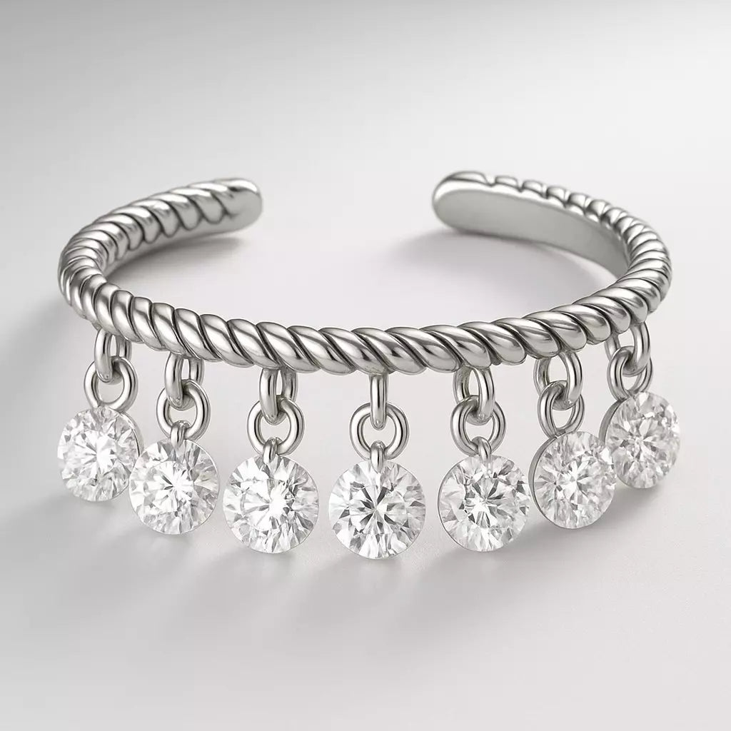 Anel Dangle Ajustável com Zircônia