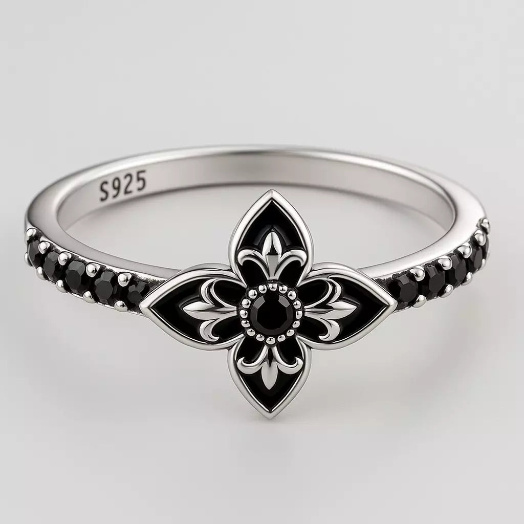Anel Prata Bloom Ébano com Zircônia