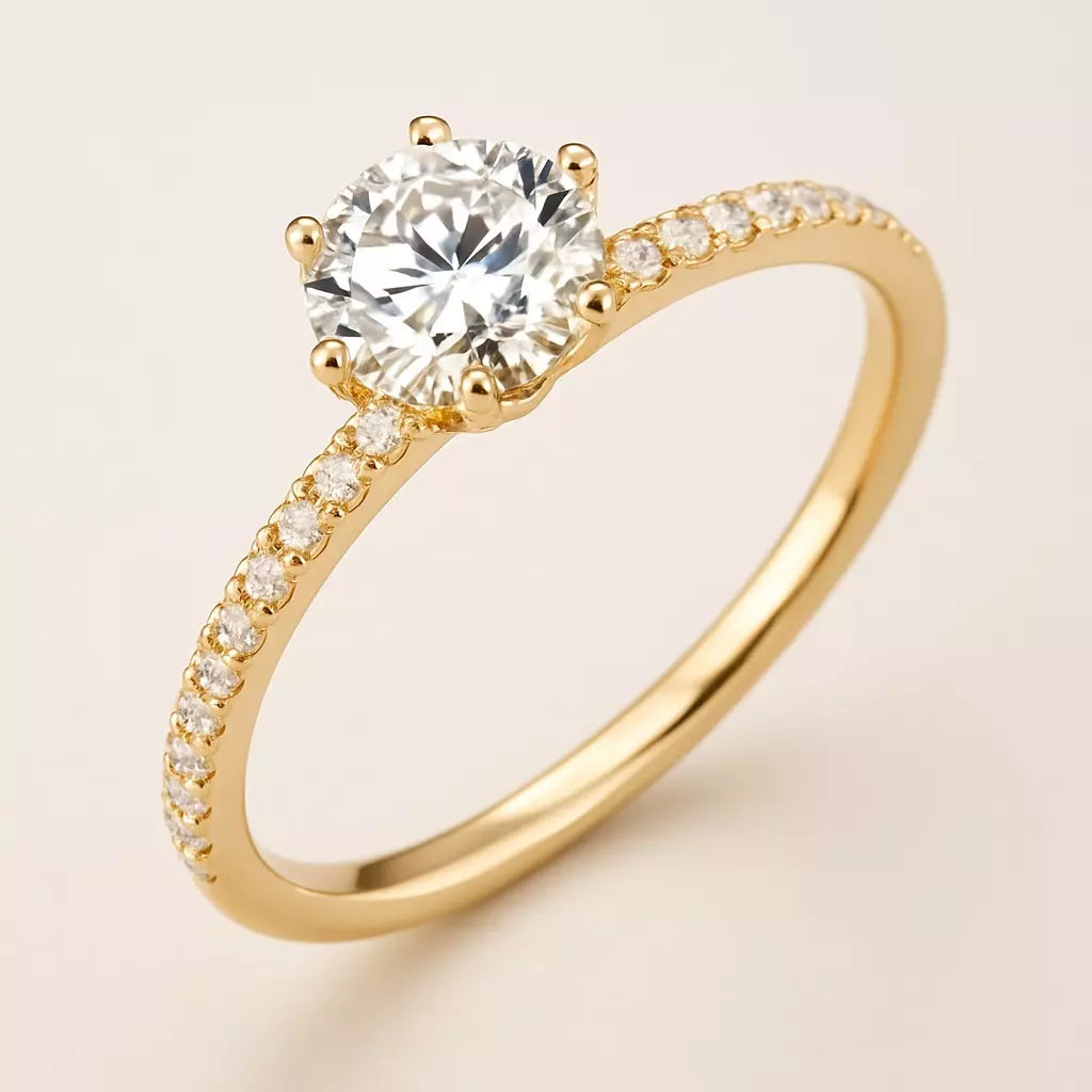 Anel Solitário Noivado com Moissanite Banhado a ouro 10K