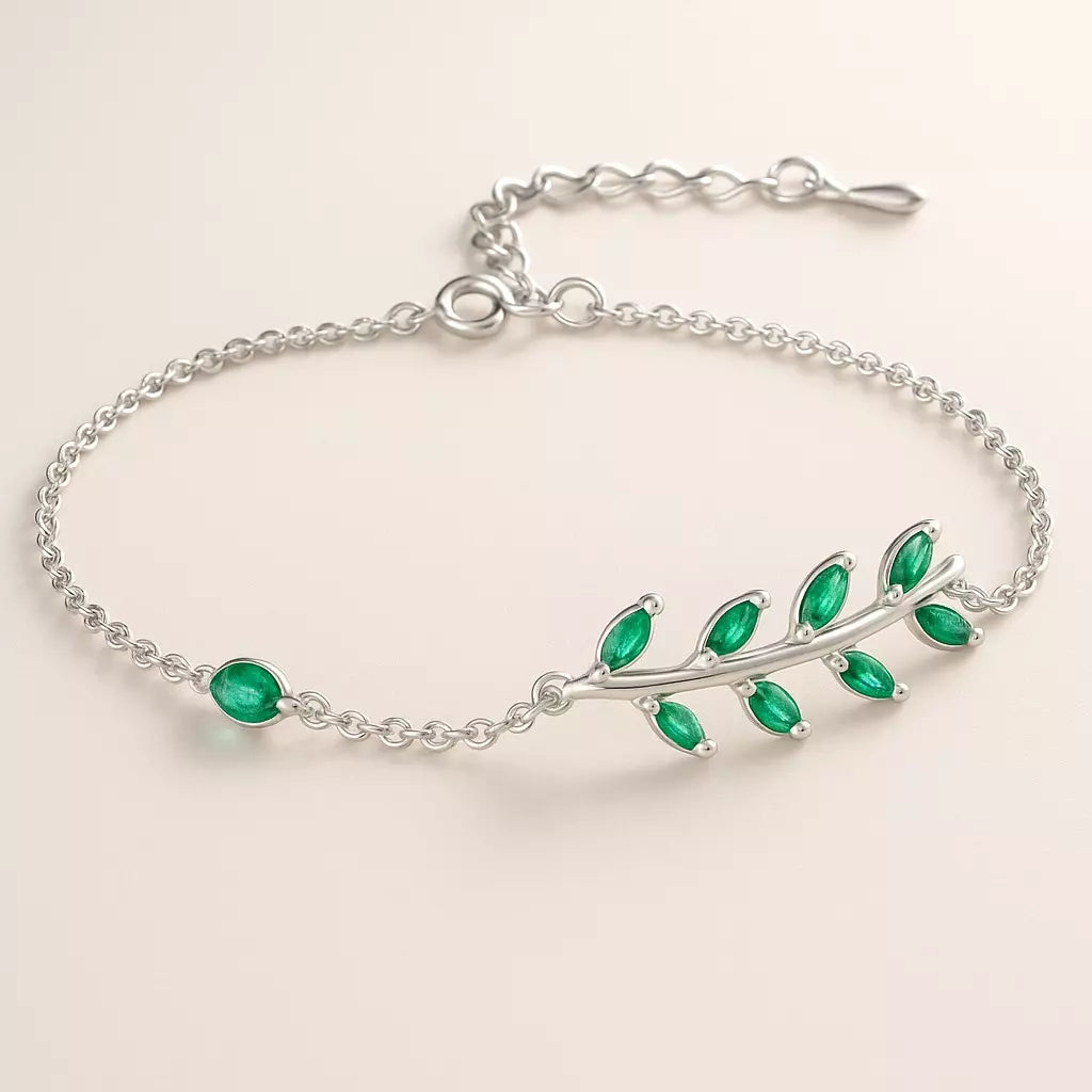 Pulseira Green Leaf em Prata 925 com Zircônia