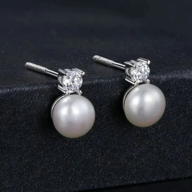 Brinco Pin Pearl com Moissanite em Prata 925 Banhado a Platina