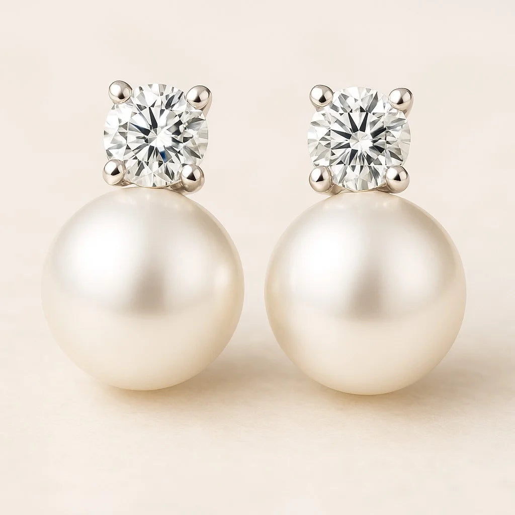 Brinco Pin Pearl com Moissanite em Prata 925 Banhado a Platina