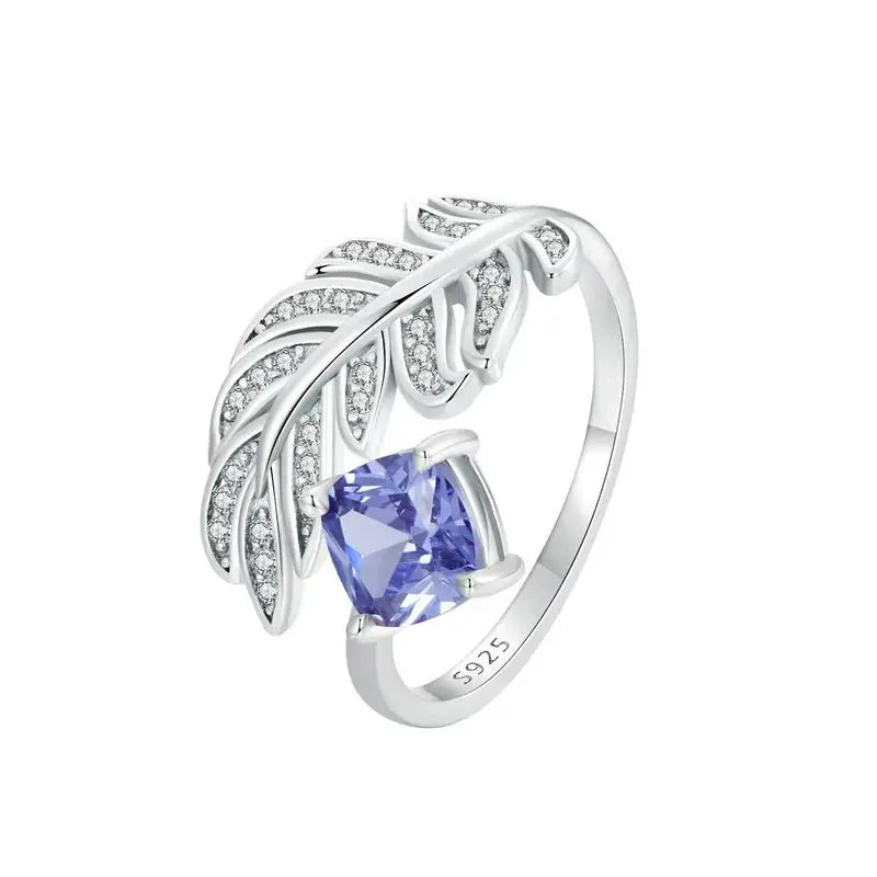 Anel Penas em Prata 925 com Zircônia Azul Ajustável