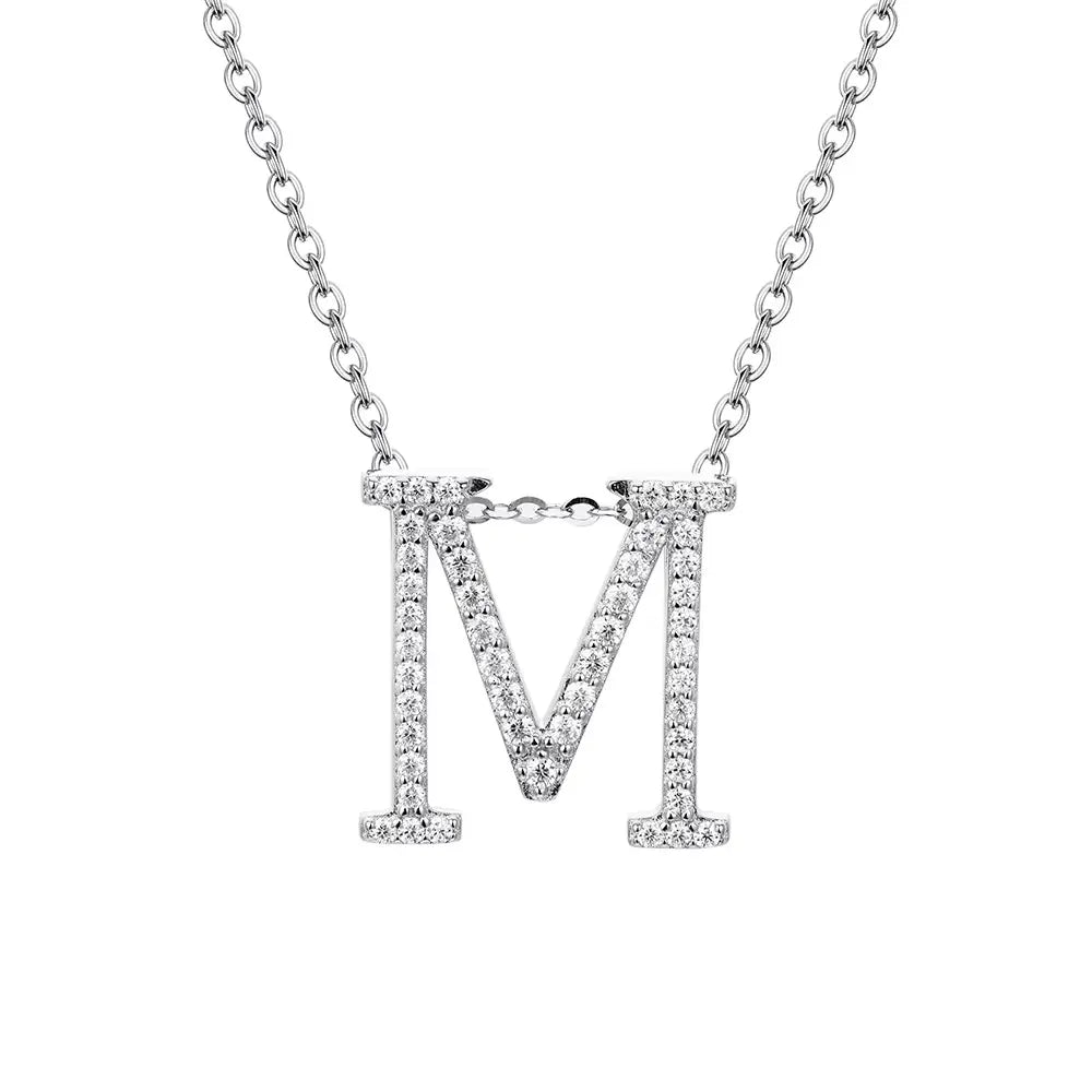 Colar Inicial de Moissanite em Prata 925 banhada a Ródio Branco
