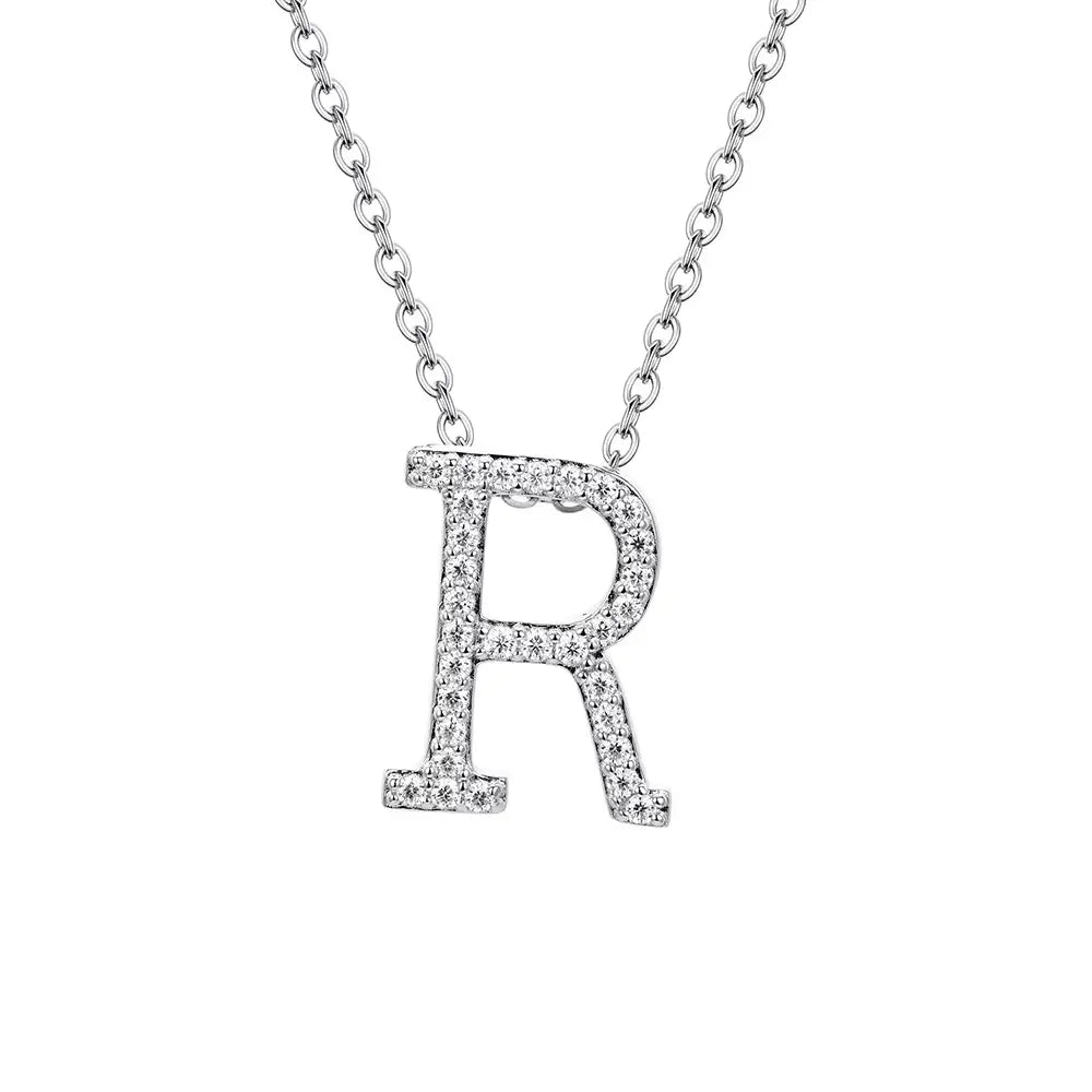 Colar Inicial de Moissanite em Prata 925 banhada a Ródio Branco