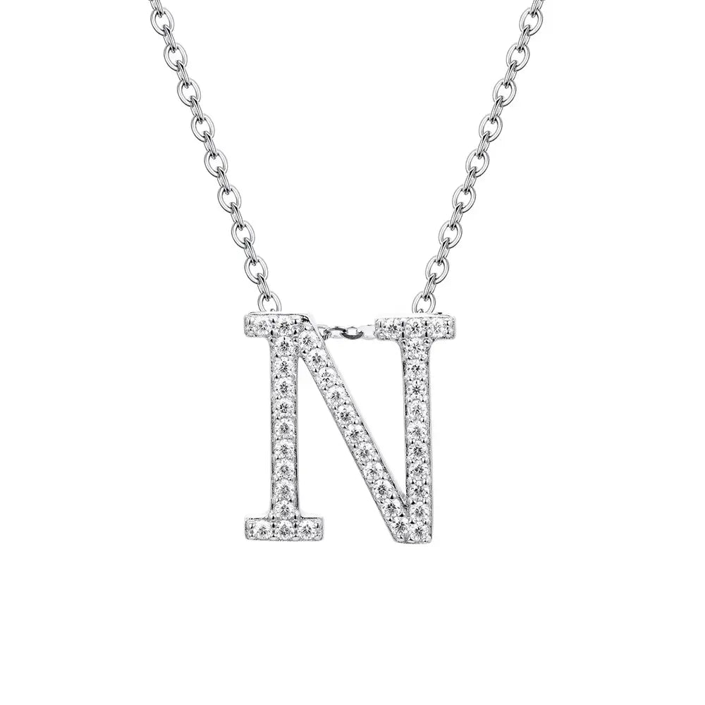 Colar Inicial de Moissanite em Prata 925 banhada a Ródio Branco