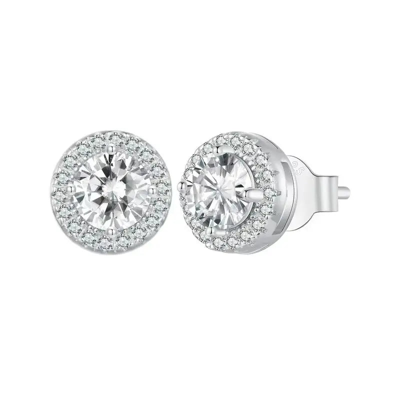 Brinco Zircônia Halo em Prata 925 banhado a Platina