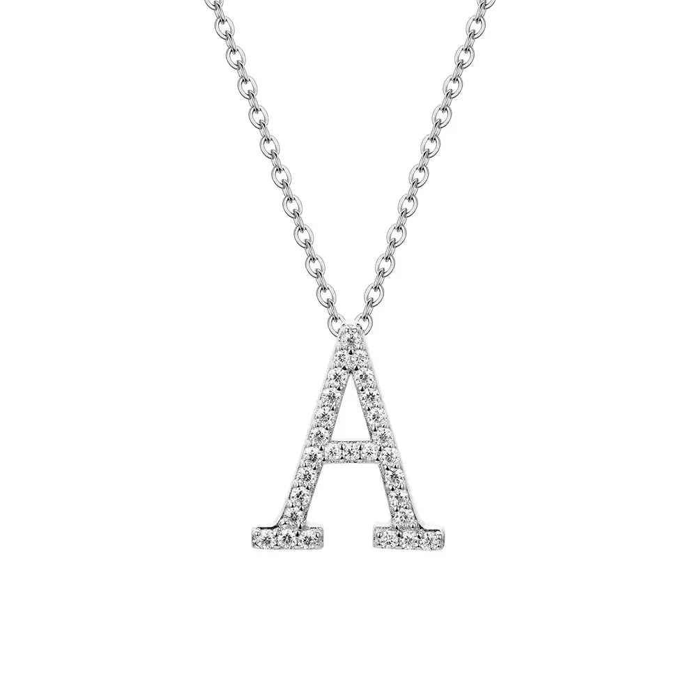 Colar Inicial de Moissanite em Prata 925 banhada a Ródio Branco