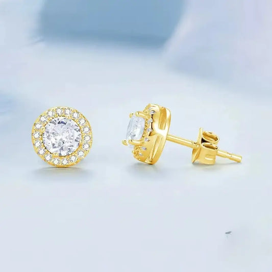 Brinco Zircônia Halo em Prata 925 banhado a Ouro