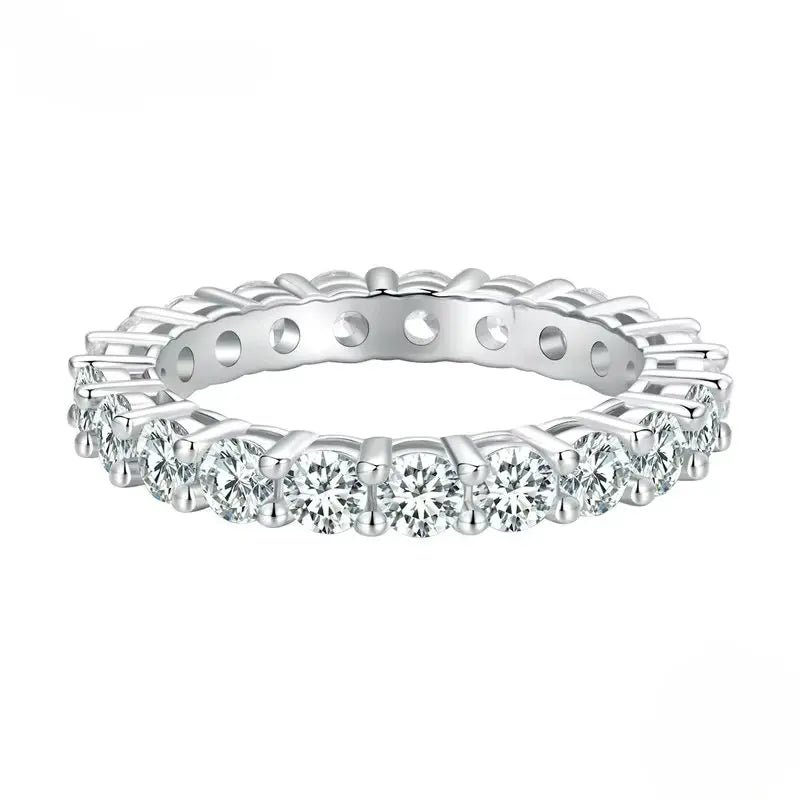 Anel Eternity Moissanite em Prata 925 Banhado a Platina