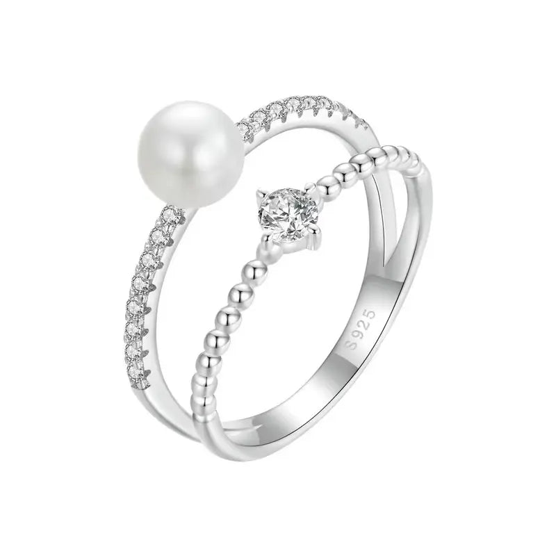 Anel Duo Essence Pearl com Moissanite e Pérola