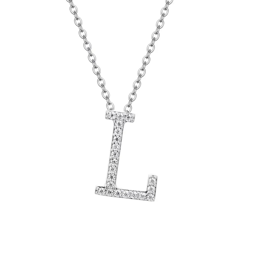 Colar Inicial de Moissanite em Prata 925 banhada a Ródio Branco