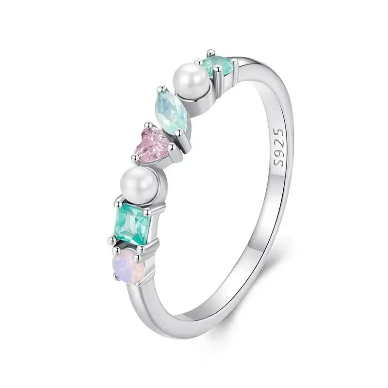 Anel Rainbow Stone banhado a Ouro Branco