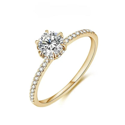 Anel Solitário Noivado com Moissanite Banhado a ouro 10K