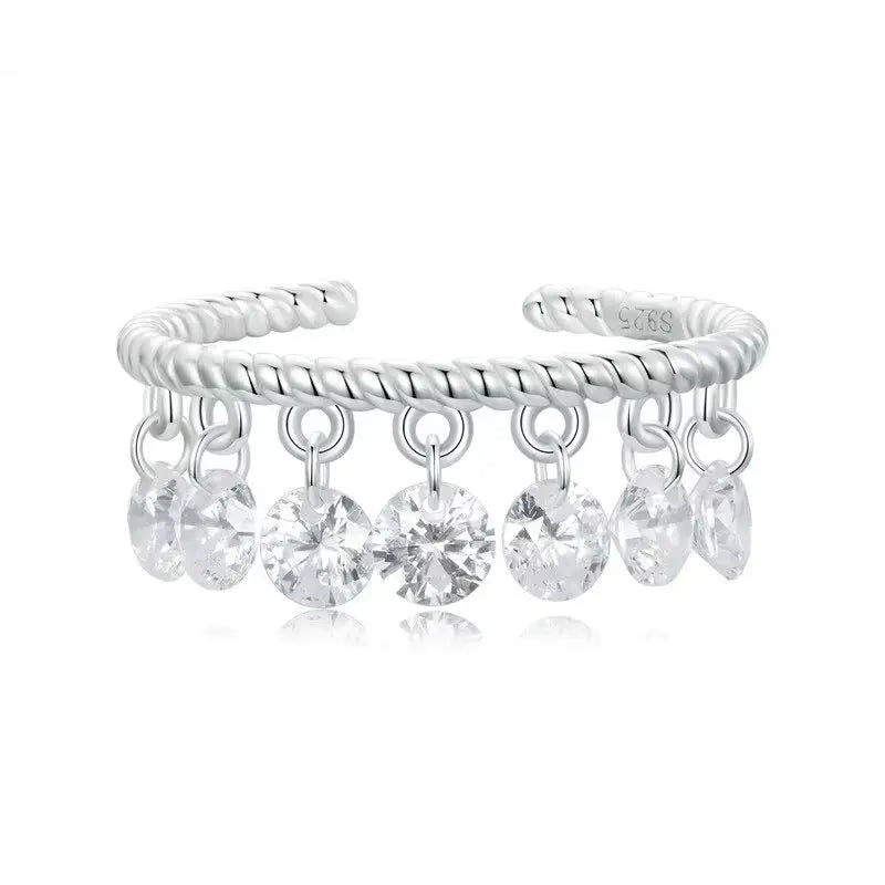 Anel Dangle Ajustável com Zircônia
