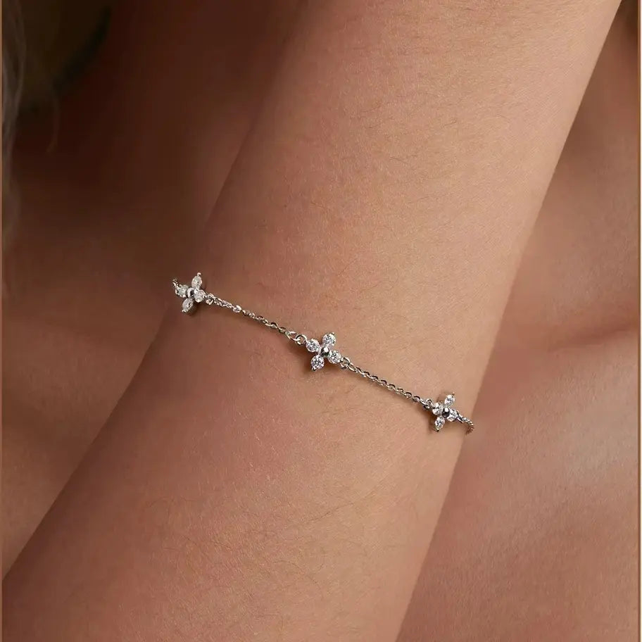Bracelete Florelle Moissanite em Prata 925 banhado a ouro branco
