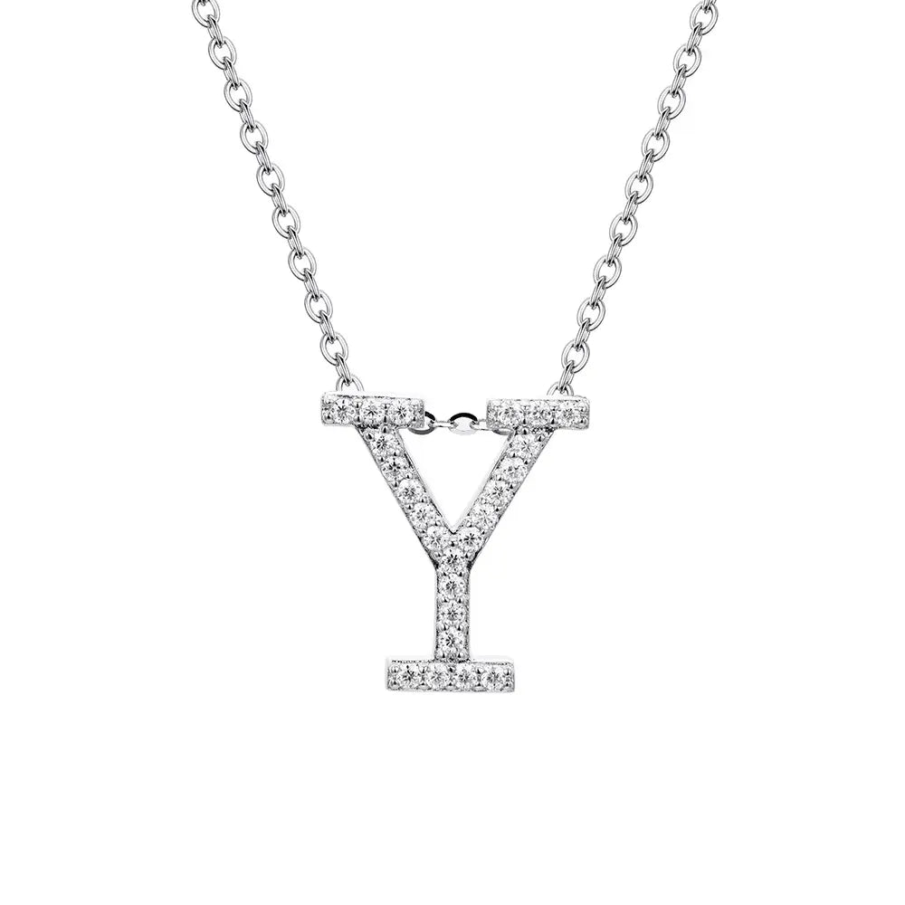 Colar Inicial de Moissanite em Prata 925 banhada a Ródio Branco