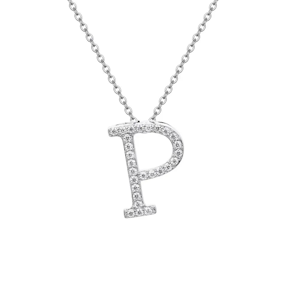 Colar Inicial de Moissanite em Prata 925 banhada a Ródio Branco