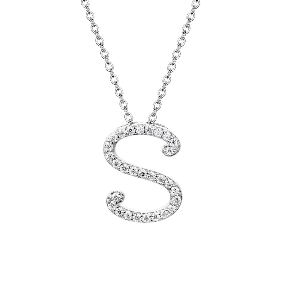Colar Inicial de Moissanite em Prata 925 banhada a Ródio Branco