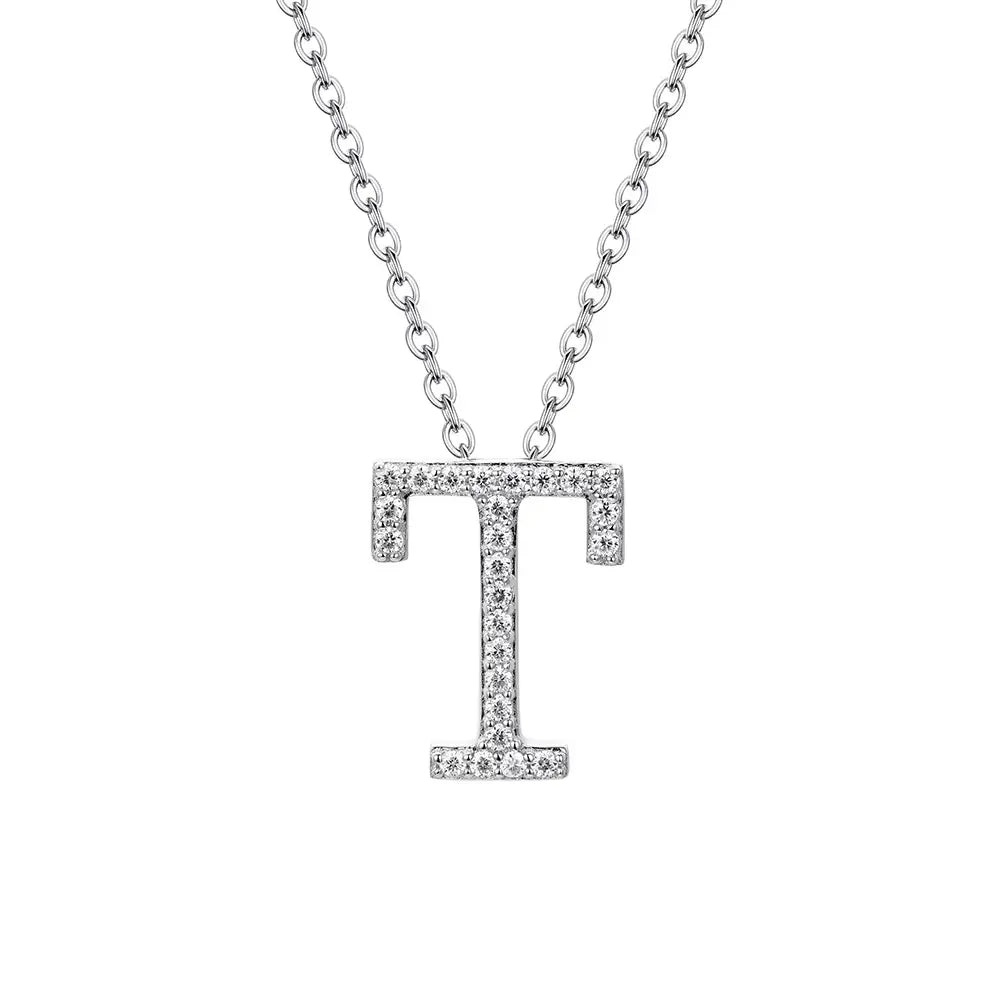 Colar Inicial de Moissanite em Prata 925 banhada a Ródio Branco