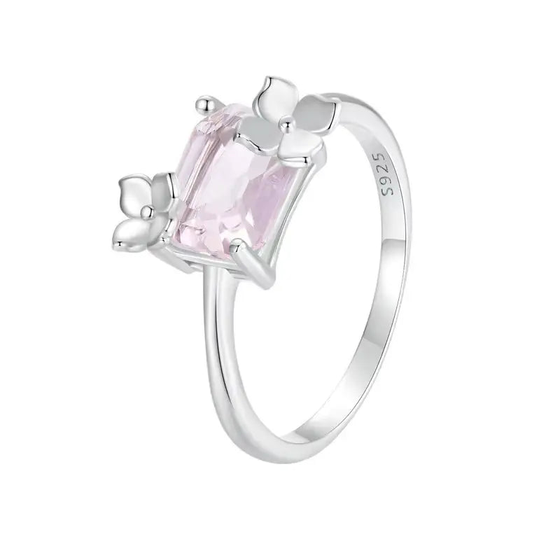 Anel Rosa Fiore com Vidro Transparente