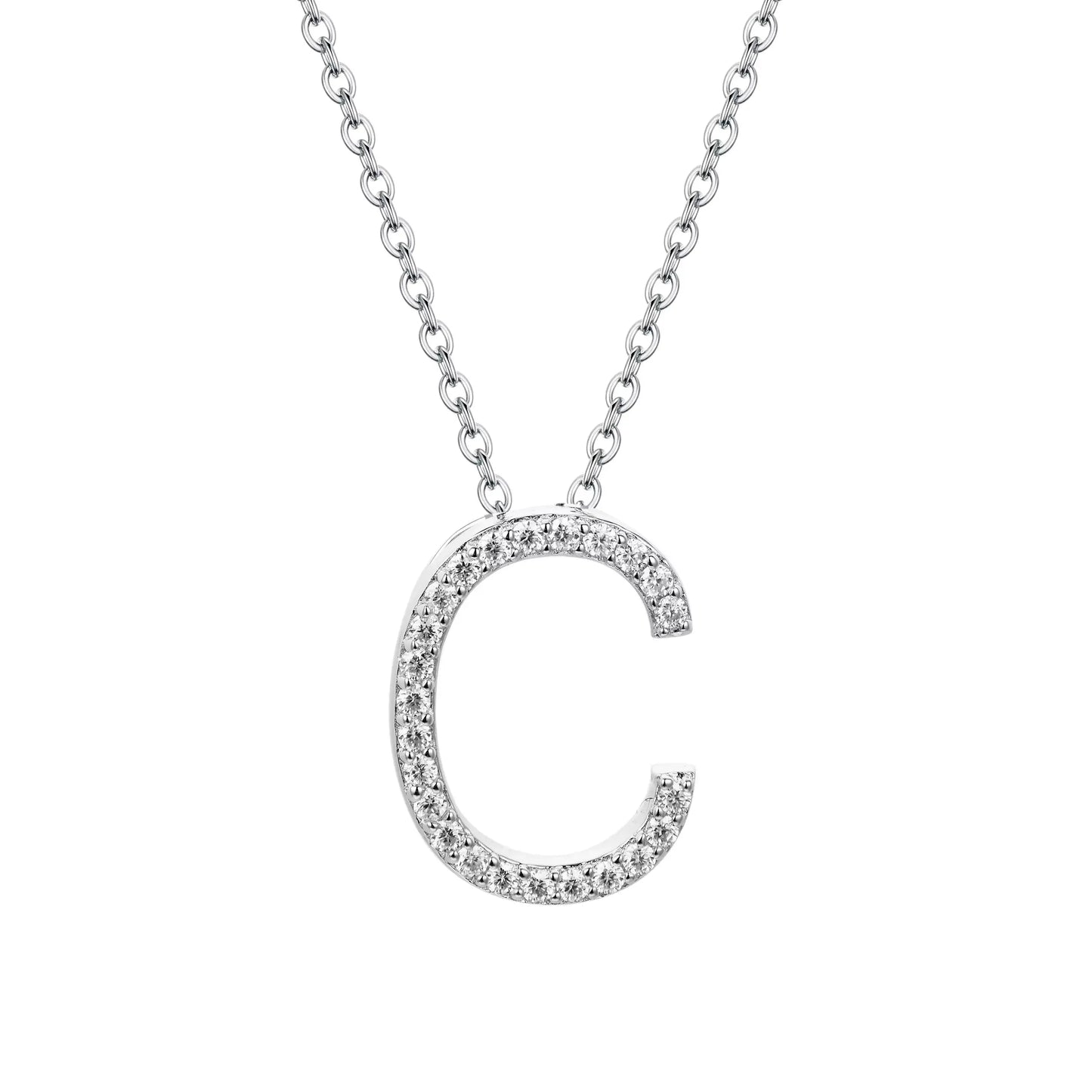 Colar Inicial de Moissanite em Prata 925 banhada a Ródio Branco