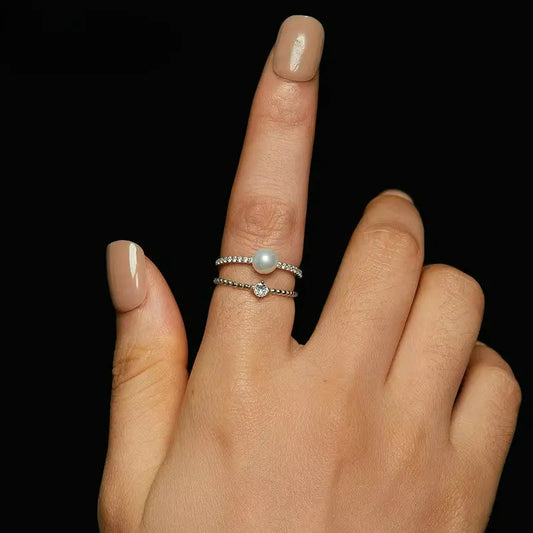 Anel Duo Essence Pearl com Moissanite e Pérola