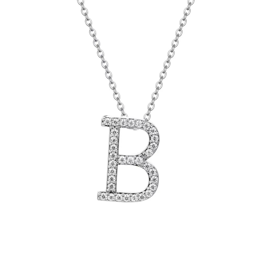 Colar Inicial de Moissanite em Prata 925 banhada a Ródio Branco