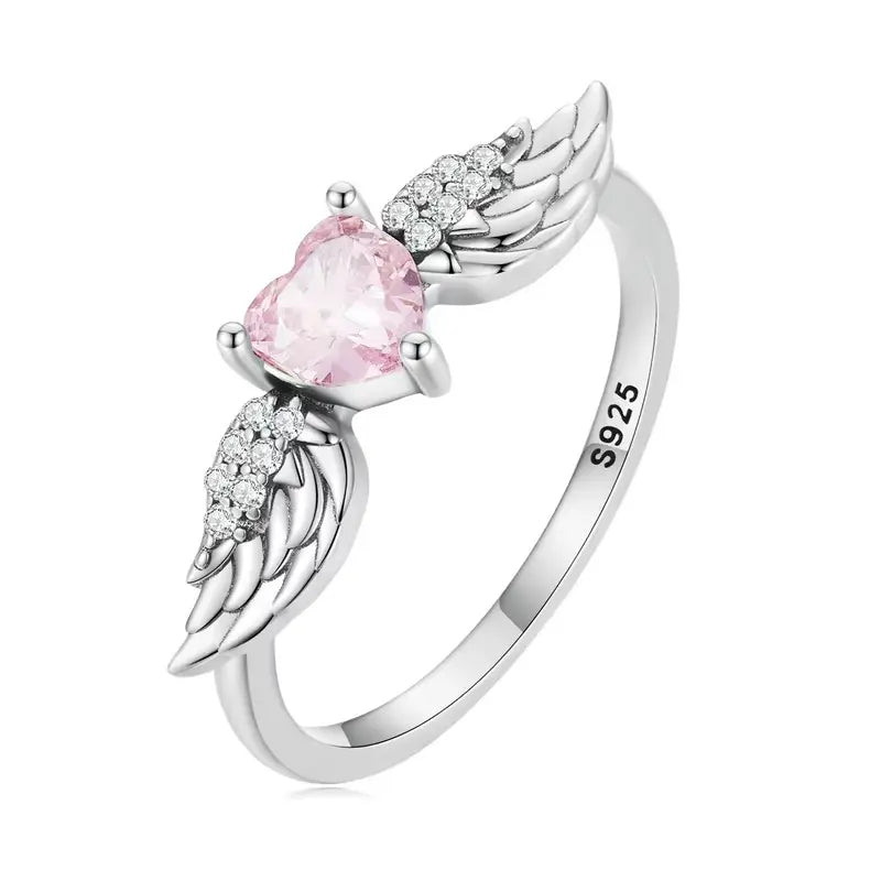 Anel Heart Wings Pink em Prata 925 com Zircônia