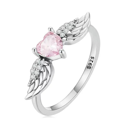Anel Heart Wings Pink em Prata 925 com Zircônia