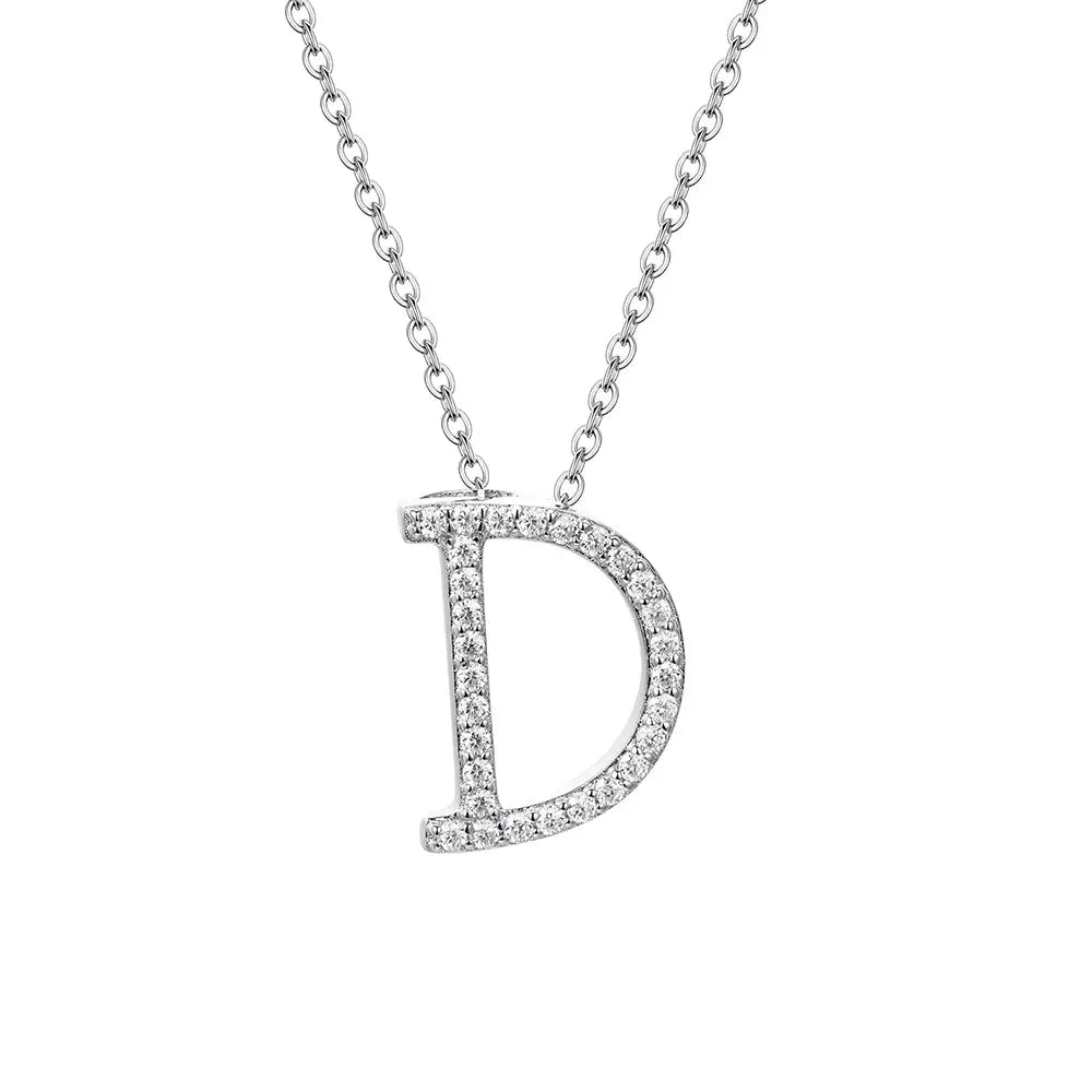 Colar Inicial de Moissanite em Prata 925 banhada a Ródio Branco