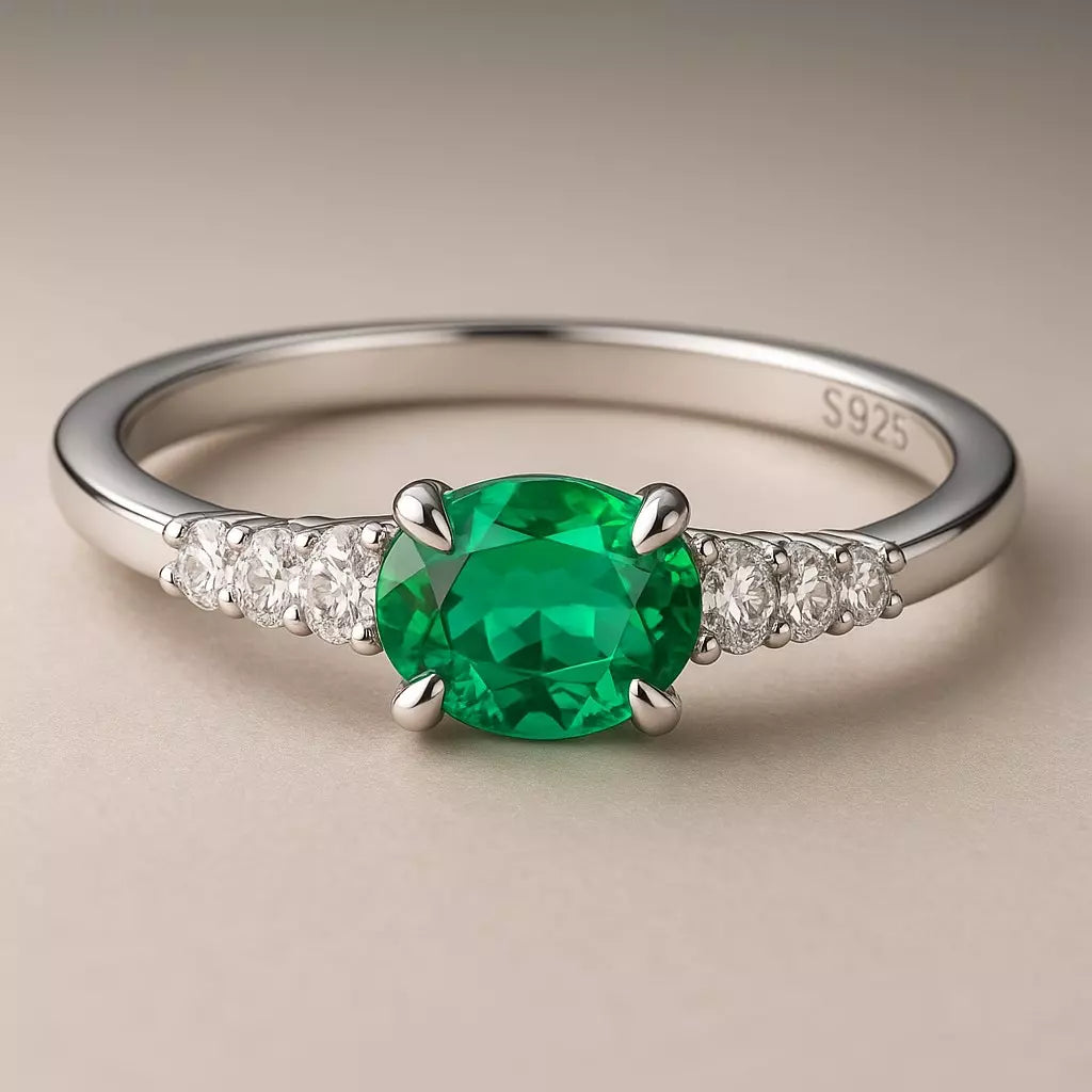 Anel Green Stone em Prata 925 com Zircônia