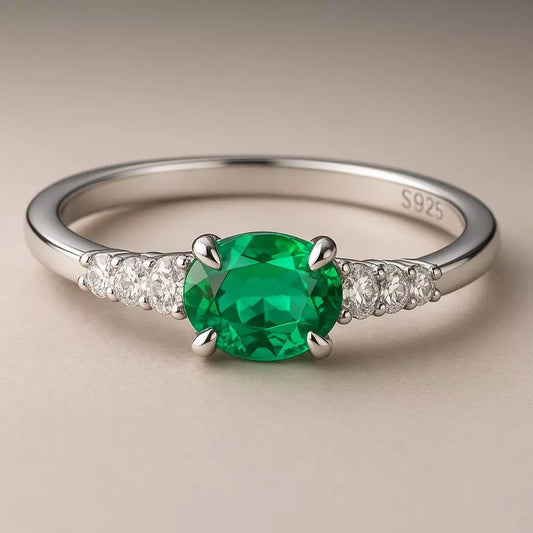 Anel Green Stone em Prata 925 com Zircônia
