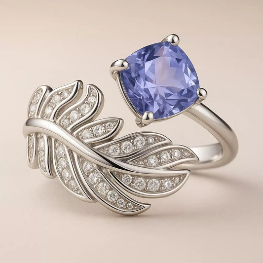 Anel Penas em Prata 925 com Zircônia Azul Ajustável