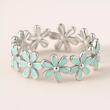 Anel Floral Verde em Prata 925