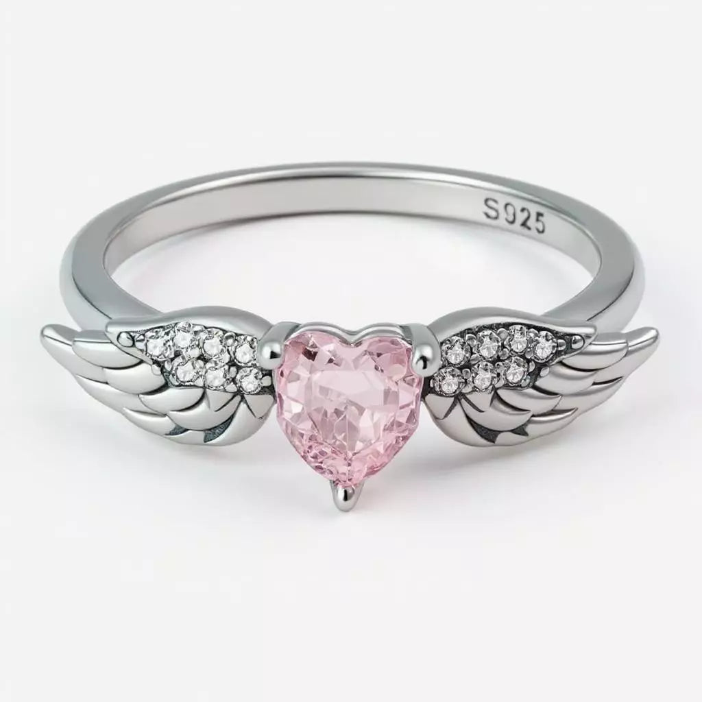 Anel Heart Wings Pink em Prata 925 com Zircônia