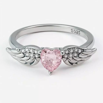 Anel Heart Wings Pink em Prata 925 com Zircônia
