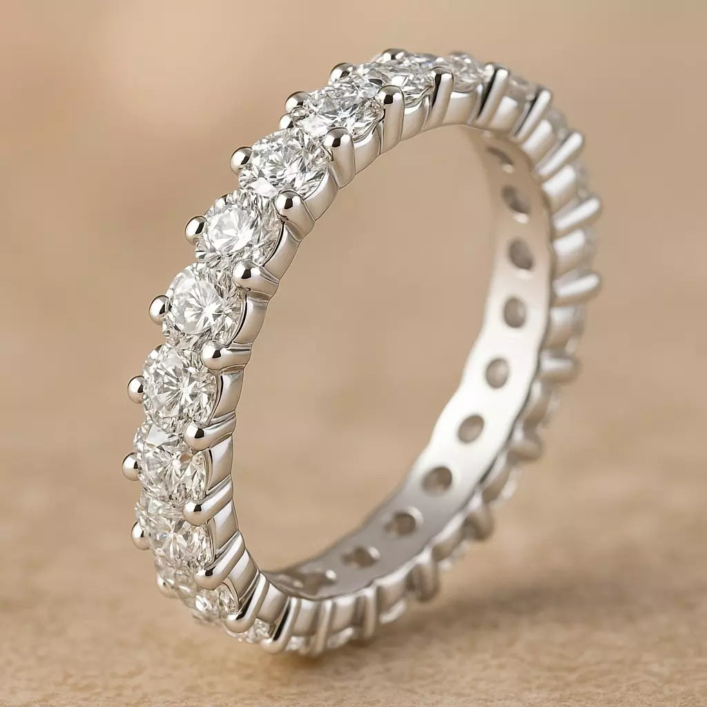 Anel Eternity Moissanite em Prata 925 Banhado a Platina