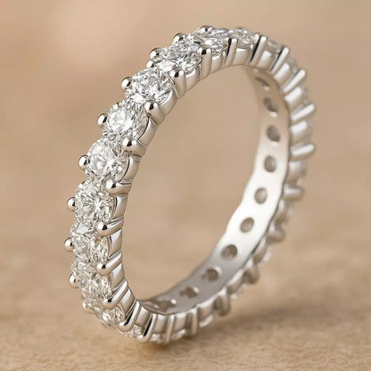 Anel Eternity Moissanite em Prata 925 Banhado a Platina