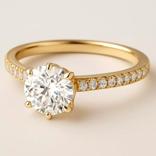 Anel Solitário Noivado com Moissanite Banhado a ouro 10K