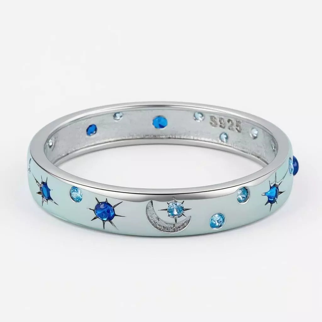 Anel Noctis Blue com Zircônia banhado a Ouro Branco
