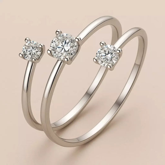 Anel Tríade Moissanite Banhado a Platina