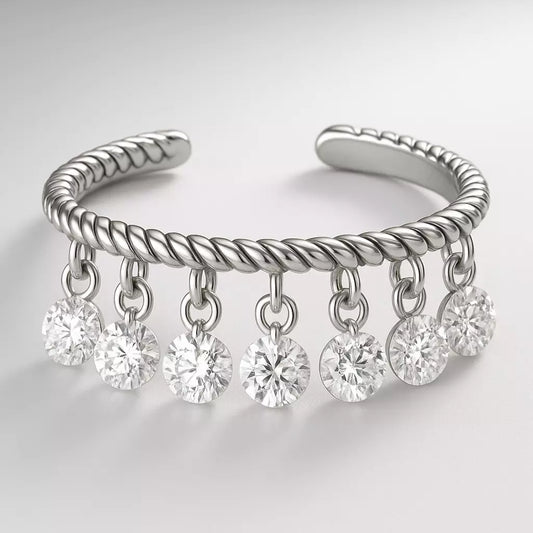 Anel Dangle Ajustável com Zircônia